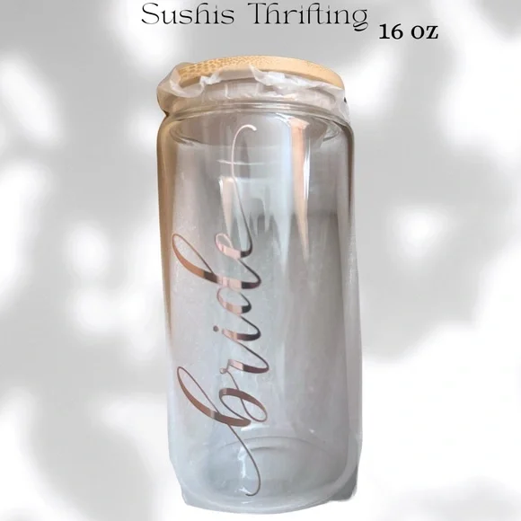 Bride Glass Cup w/ Wooden Lid - Picture 2 of 5